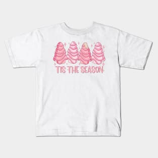 Pink Christmas Tree Cakes Tis the Season Kids T-Shirt